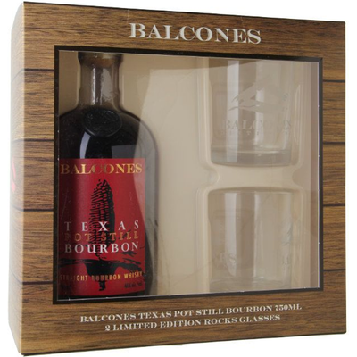 Balcones Texas Pot Still Straight Bourbon Whisky Gift Box w/Rocks Glasses 750mL Bottle