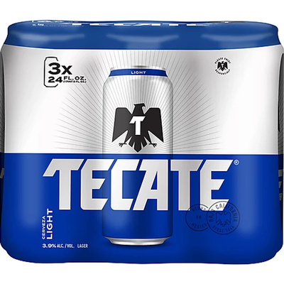 Tecate Light Lager 3 Pack 24oz Cans