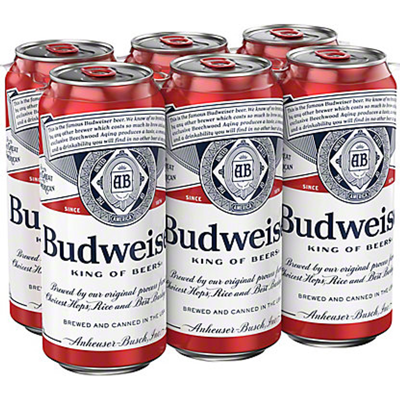 Budweiser 6x 16 oz cans (5% ABV)