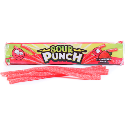 Sour Punch Straws Candy Strikin' Strawberry 2 oz Bag