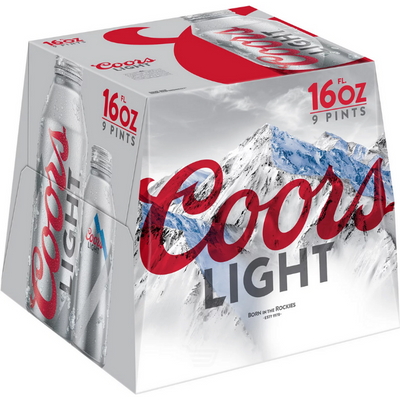 Coors Light 9 Pack 16 oz Aluminium Bottles