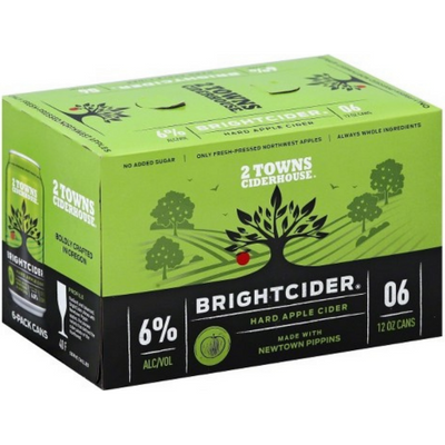 2 Towns Bright Cider 6 Pack 12 oz Cans 6% ABV